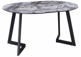 Стол стеклянный Алингсос мрамор серый / черная шагрень (100x76)