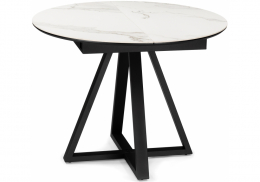 Керамический стол Нельсон 100(140)х100х76 alpine white / черный (100x76)